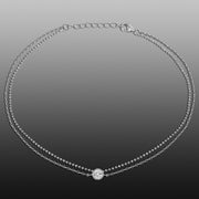 Bezel Set Cubic Zirconia Bead Chain Anklet for Women in Rhodium Plated Sterling Silver