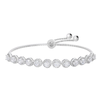 Simulated Gemstone and Cubic Zirconia Adjustable Bolo Bracelet in Sterling Silver
