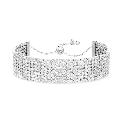 Multi Row Cubic Zirconia Adjustable Bolo Style Tennis Bracelet in Rhodium Plated Sterling Silver