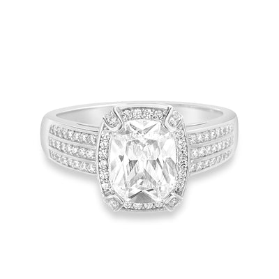 Radiant Cut Cubic Zirconia Halo Engagement Ring in Sterling Silver