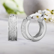 Glitter Huggie Earrings in Rhodium Plated Sterling Silver