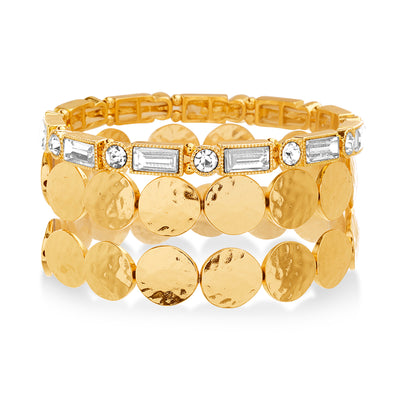 Catherine Malandrino Yellow Gold-Toned Rhinestone Stacking Stretch Bracelets