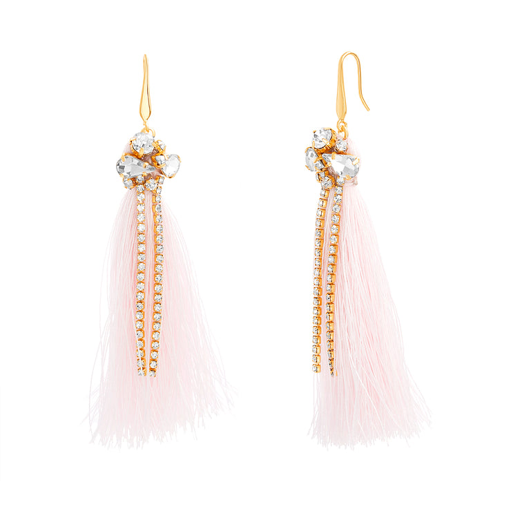 Catherine Malandrino Rhinestone Long Fringe Dangling Earrings (Multiple Color Options)