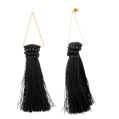 Catherine Malandrino Beaded Dangling Fringe Yellow Gold-Tone Tassel Earrings (Multiple Colors Available)