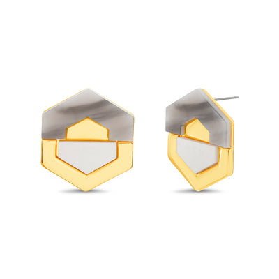 Catherine Malandrino Marble Design Geo Hexagon Shaped Stud Earrings