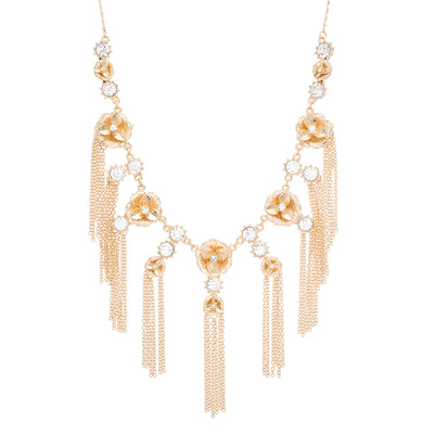 Catherine Malandrino Rhinestone Flower and Fringe Bib Style Necklace