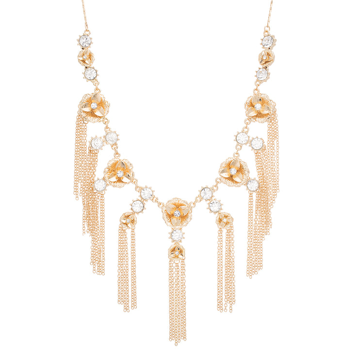 Catherine Malandrino Rhinestone Flower and Fringe Bib Style Necklace