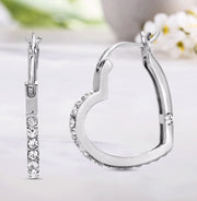 Crystal Heart Shape Hinge Earrings in Rhodium Plated Sterling Silver