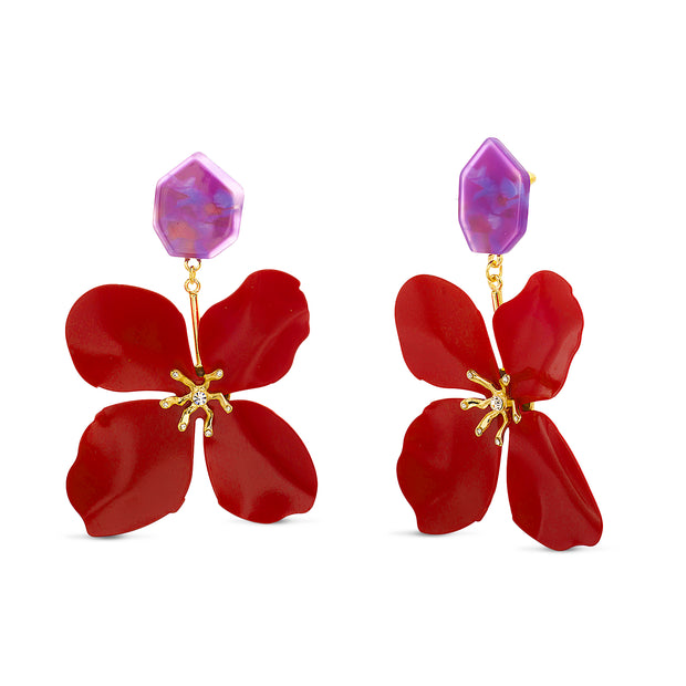 Kensie Light Red Flower Purple Stud Large Dangling Earrings