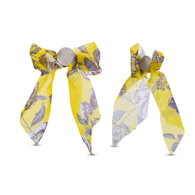 Kensie Yellow Grey Fabric Bow Stud Earrings