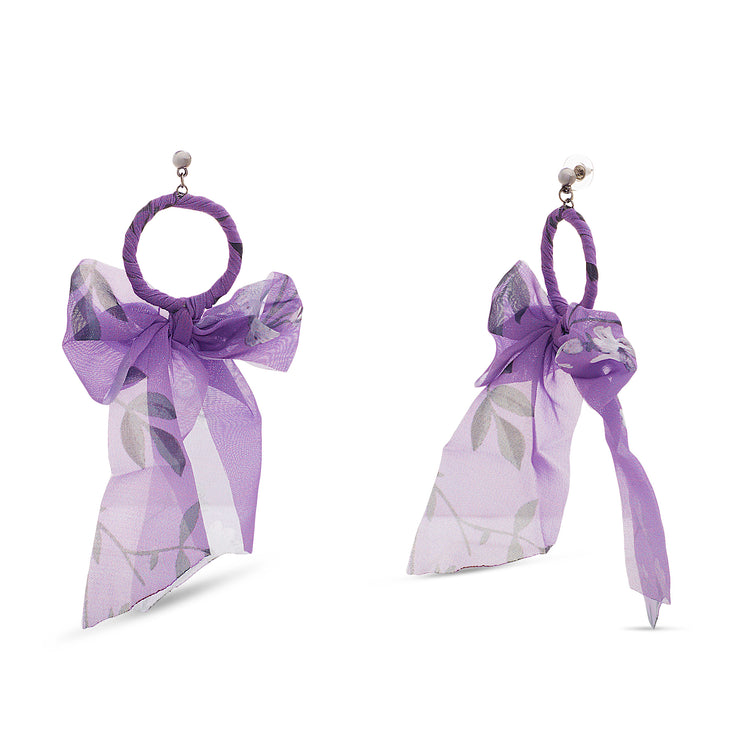 Kensie Purple Fabric Wrapped with Bow Hoop Earrings