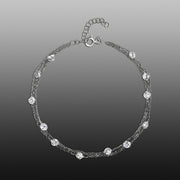 Cubic Zirconia Multi Layer Chain Anklet for Women in Rhodium Plated Sterling Silver