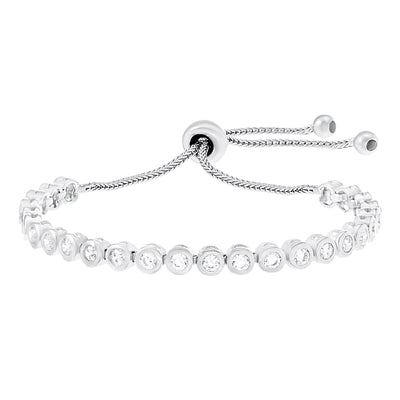 Cubic Zirconia Adjustable Bolo Style Tennis Bracelet in Rhodium Plated Sterling Silver