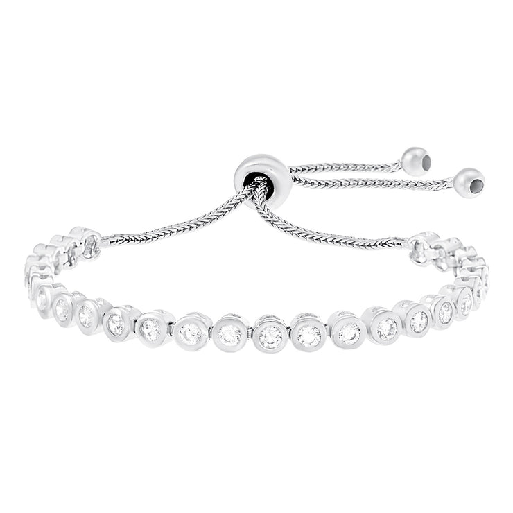 Cubic Zirconia Adjustable Bolo Style Tennis Bracelet in Rhodium Plated Sterling Silver