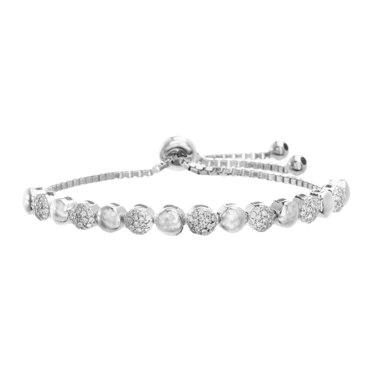 Cubic Zirconia Round Disc Adjustable Bolo Tennis Bracelet in Sterling Silver