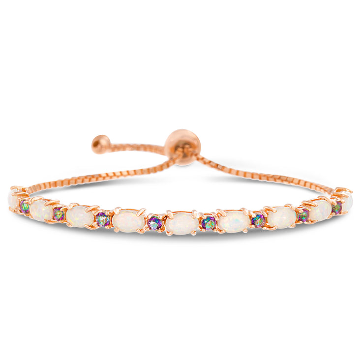 Laboratory Created Opal and Cubic Zirconia Adjustable Bolo Tennis Bracelet in Sterling Silver