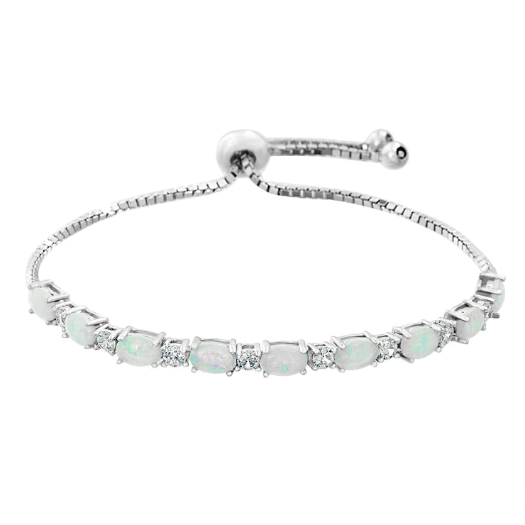 Laboratory Created Opal and Cubic Zirconia Adjustable Bolo Tennis Bracelet in Sterling Silver