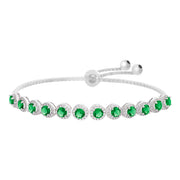 Simulated Gemstone and Cubic Zirconia Adjustable Bolo Bracelet in Sterling Silver