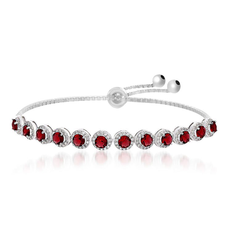 Simulated Gemstone and Cubic Zirconia Adjustable Bolo Bracelet in Sterling Silver