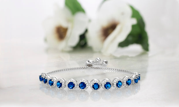 Simulated Gemstone and Cubic Zirconia Adjustable Bolo Bracelet in Sterling Silver