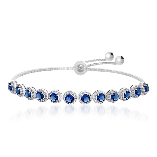 Simulated Gemstone and Cubic Zirconia Adjustable Bolo Bracelet in Sterling Silver