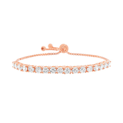 Cubic Zirconia Adjustable Bolo Tennis Bracelet in Rose Gold Plated Sterling Silver