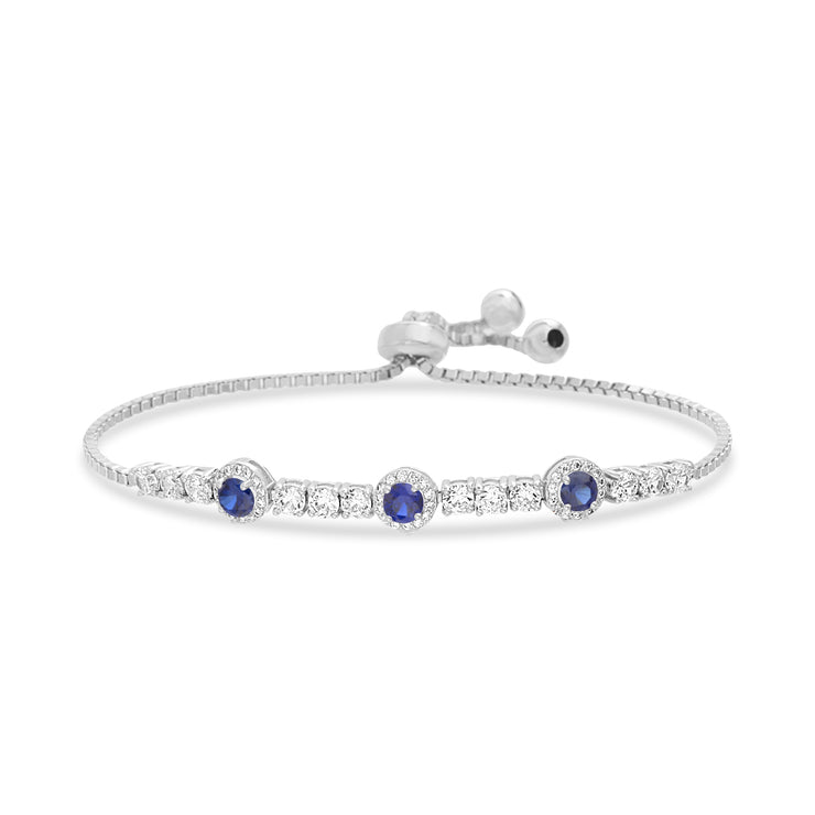 Lab Created Opal, Simulated Ruby or Blue Sapphire and CZ Tennis Bracelet in Plated Sterling Silver