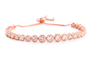 Round Cubic Zirconia Antique Style Tennis Bracelet in Yellow Gold, Rose Gold or Rhodium Over Silver