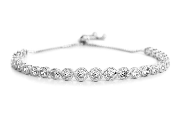 Round Cubic Zirconia Antique Style Tennis Bracelet in Yellow Gold, Rose Gold or Rhodium Over Silver