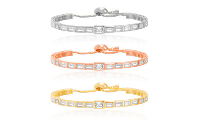 Baguette Cubic Zirconia Adjustable Bolo Style Tennis Bracelet in Sterling Silver