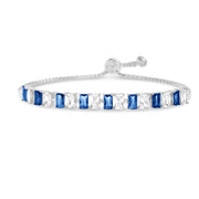 Simulated Emerald, Ruby, Blue Sapphire or LC Opal and CZ Tennis Bracelet in Plated Silver