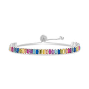 Rainbow Baguette Cubic Zirconia Adjustable Bolo Tennis Bracelet in Sterling Silver