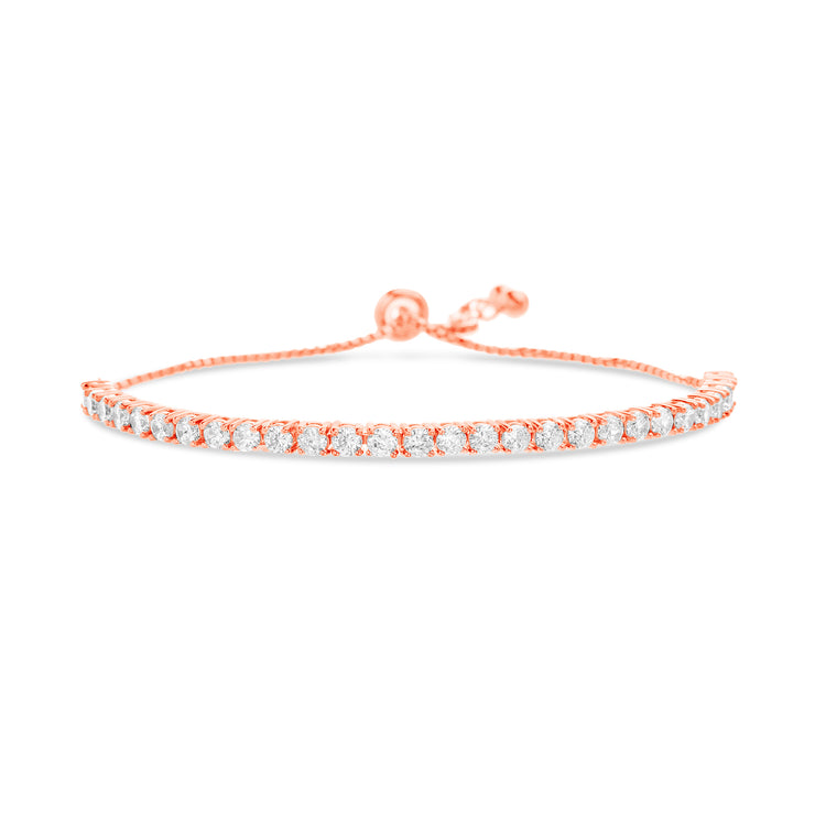 Cubic Zirconia Adjustable Bolo Tennis Bracelet in Rose Gold Plated Sterling Silver