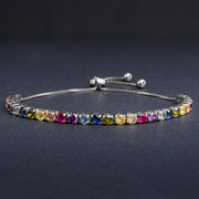 Rainbow 4mm Cubic Zirconia Adjustable Bolo Slider Bracelet in Sterling Silver