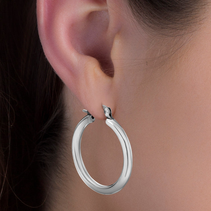 High Polished 30mm Sterling Silver Hoop Earrings