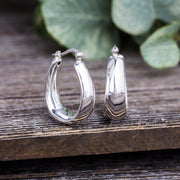 Rhodium Plated Sterling Silver High Polished Tapered Oval Hoop Earrings for Women