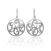 Sterling Silver Textured Swirl Design Circle Dangle Earring with French Wires
