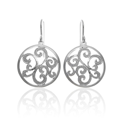 Sterling Silver Textured Swirl Design Circle Dangle Earring with French Wires
