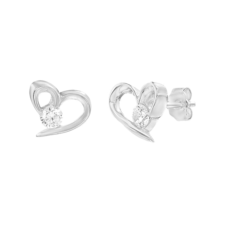 Cubic Zirconia Small Heart Earrings in Sterling Silver
