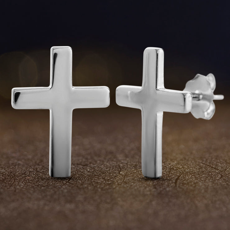 Sterling Silver Cross Stud Earrings