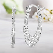 Crystal and Textured Reversible Side Hoop Earrings in Rhodium Plated Sterling Silver