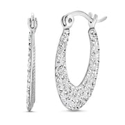 Crystal and Textured Reversible Side Hoop Earrings in Rhodium Plated Sterling Silver