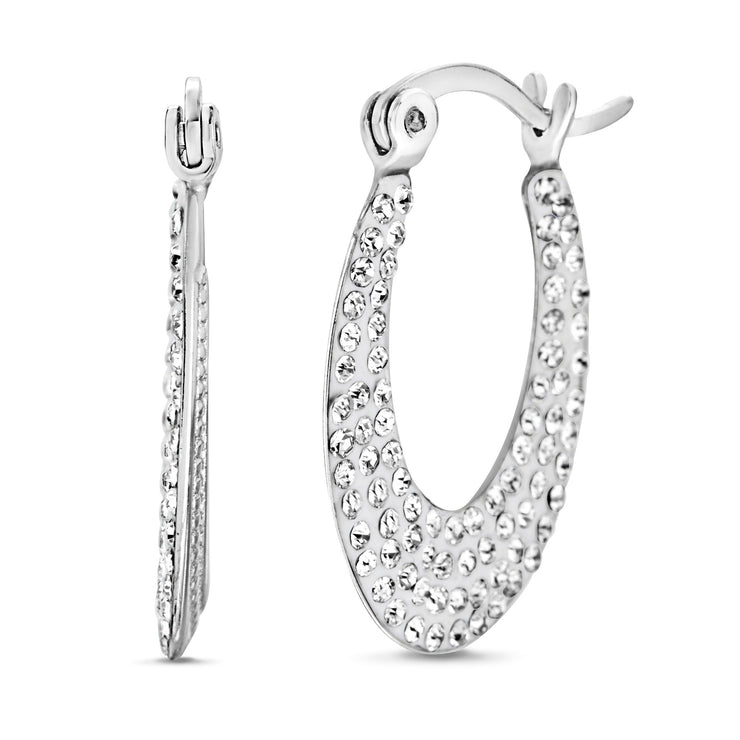 Crystal and Textured Reversible Side Hoop Earrings in Rhodium Plated Sterling Silver