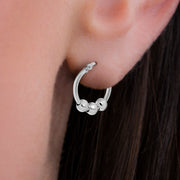 Sterling Silver 17mm Beaded Huggie Hoop Earrings