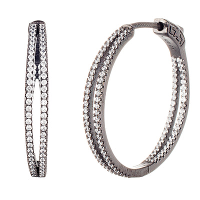 Cubic Zirconia Double Strand Hoop Earring in Black Rhodium Plated Sterling Silver