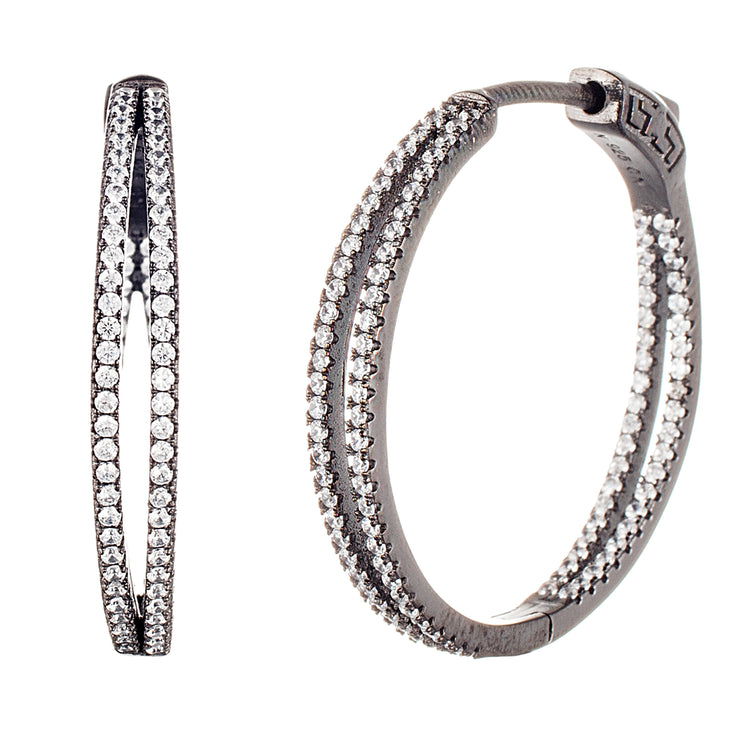 Cubic Zirconia Double Strand Hoop Earring in Black Rhodium Plated Sterling Silver