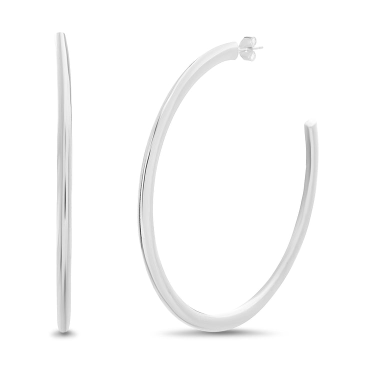 63MM Sterling Silver Tube C Hoop Earrings