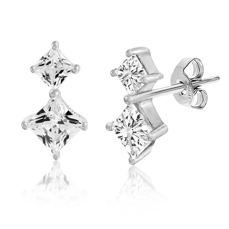 Princess Cut Cubic Zirconia Stud Earrings in Sterling Silver
