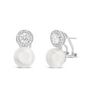 Freshwater Cultured Pearl and Cubic Zirconia Stud Earring in Yellow Gold or Rhodium Plated Silver