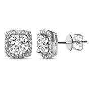 Princess Cut Cubic Zirconia Stud Earring in Rhodium Plated Sterling Silver